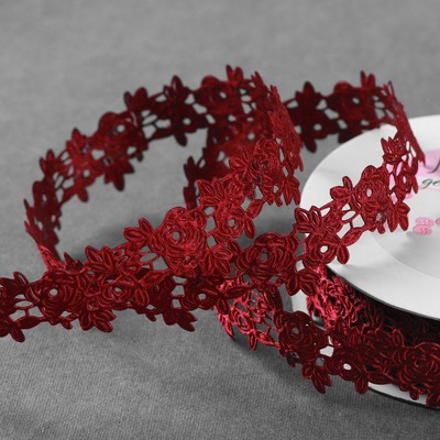 Лента фигурная «Розы», 25 мм, 9±0.5 м, бордовая