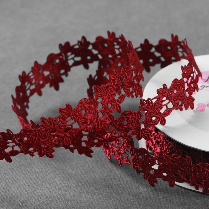 Лента фигурная «Розы», 25 мм, 9±0.5 м, бордовая