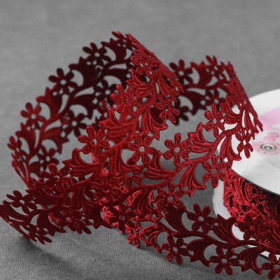 Лента фигурная «Ромашки», 25 мм, 9±0.5 м, бордовая