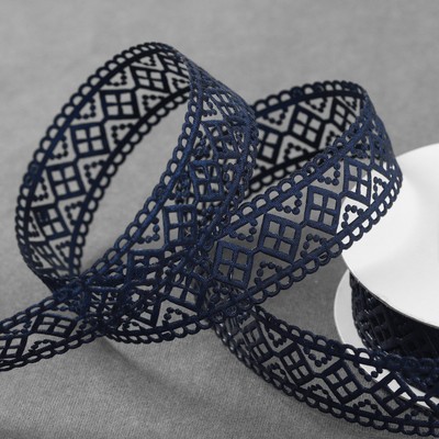 Лента фигурная «Ромбы резные», 25 мм, 9±0.5 м, тёмно-синяя