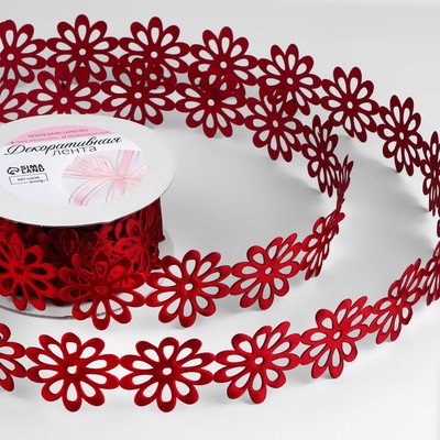 Лента фигурная «Крупный цветок», 40 мм, 9±0.5 м, бордовая