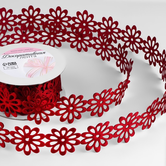 Лента фигурная «Крупный цветок», 40 мм, 9±0.5 м, бордовая
