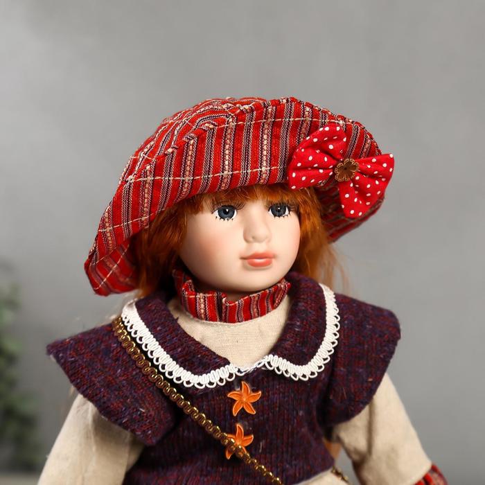 Кукла коллекционная керамика "Ульяна в полосатом платье с передником" 40 см 49005