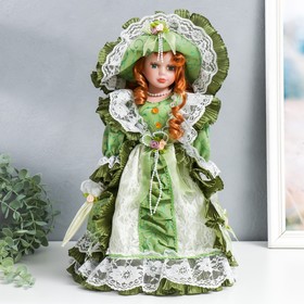 Кукла коллекционная керамика "Леди Джулия в оливковом платье с кружевом" 40 см