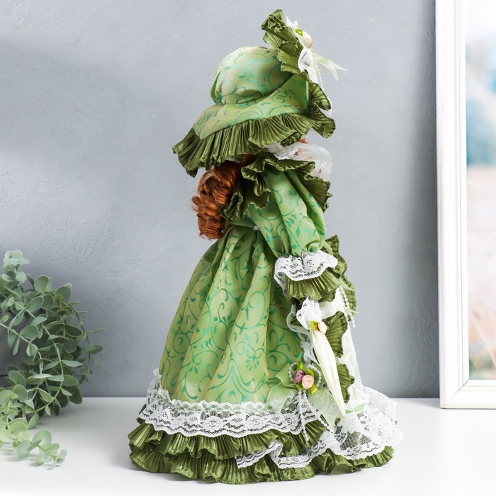 Кукла коллекционная керамика "Леди Джулия в оливковом платье с кружевом" 40 см - фото 1896921588