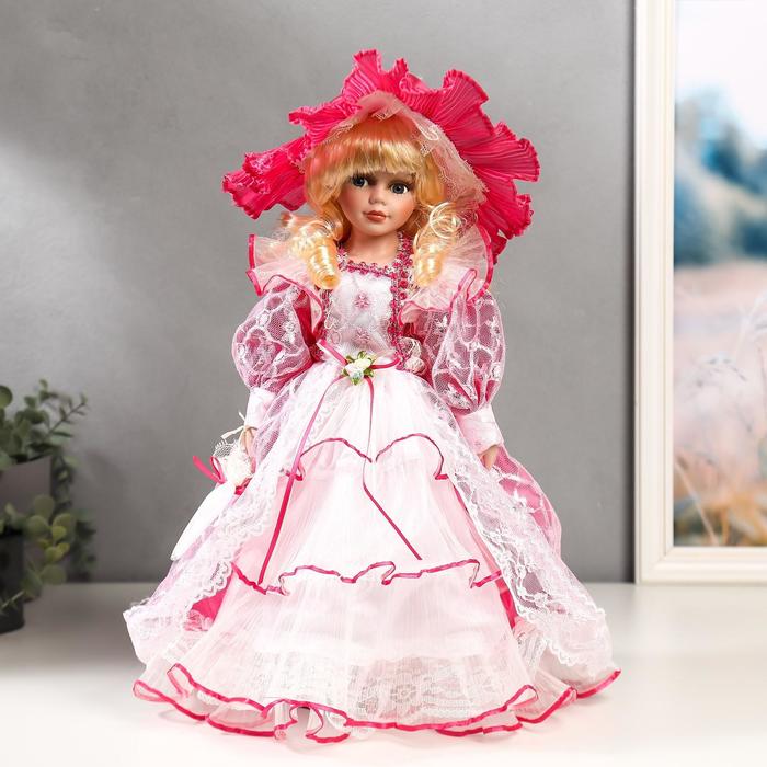 Кукла коллекционная керамика "Леди Виктория в розовом платье" 40 см - фото 1898396839