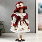 Кукла коллекционная керамика "Вероника в цветочном платье и красном пальто" 40 см - фото 43839170