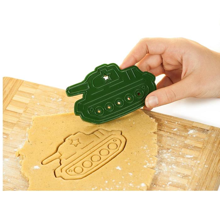 Форма для печенья «Танк», вырубка, штамп, 10,5×6,5×1,5 см, цвет зелёный - фото 1880668284