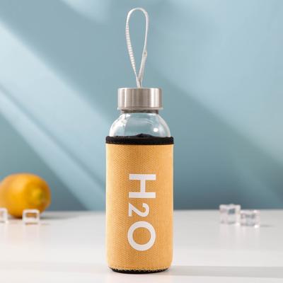 Бутылка для воды стеклянная в чехле H2O, 300 мл, h=17 см, цвет МИКС