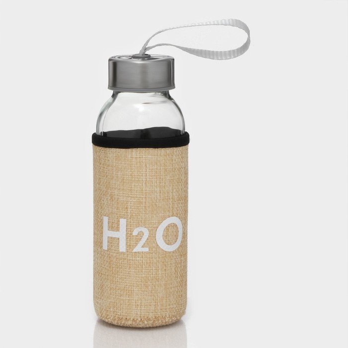 Бутылка для воды стеклянная в чехле H2O, 300 мл, h=17 см, цвет МИКС - Фото 1