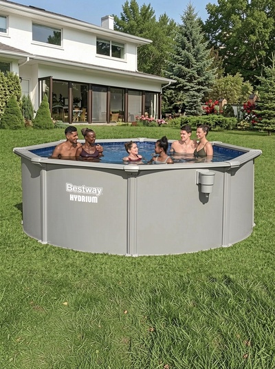 Бассейн каркасный стальной Bestway Hydrium 56574, 366×122 см, песчаный фильтр-насос, лестница, тент, круглый