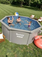 Бассейн каркасный стальной Bestway Hydrium 56574, 366×122 см, песчаный фильтр-насос, лестница, тент, круглый - Фото 12