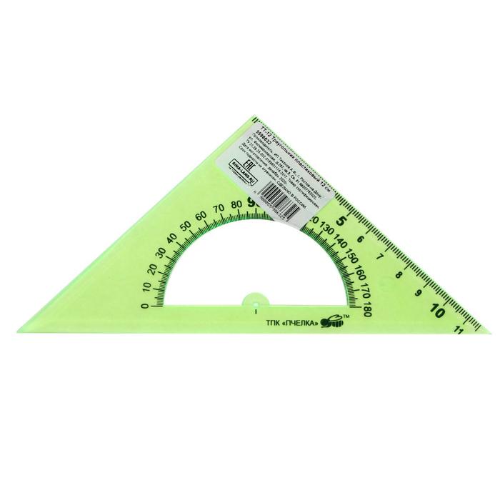 Треугольник 12 см, 45°, Calligrata, с транспортиром, пластик, прозрачный микс - Фото 1