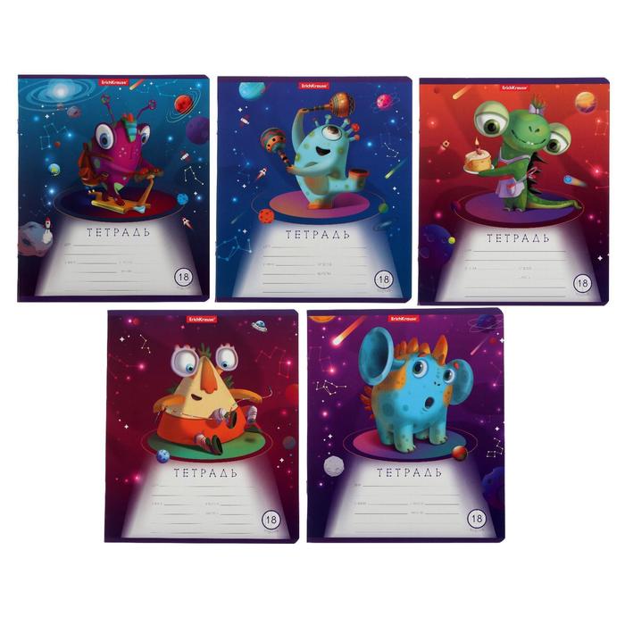 

Тетрадь 18 листов в клетку, ErichKrause Cosmic Monsters, обложка мелованный картон, блок офсет 100% белизна, МИКС (1 вид в спайке)