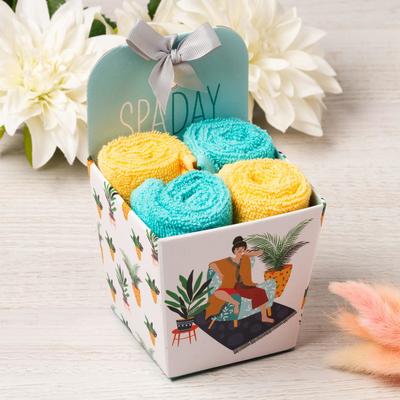 Салфетки махровые декоративные «Этель» Spa day, 4 шт., 30×30 см, хлопок 100%, голубые, жёлтые