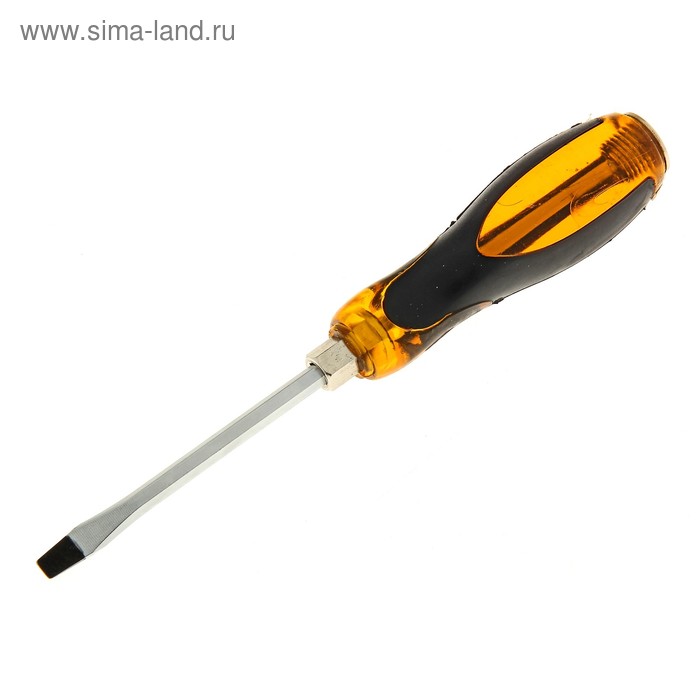Отвертка SL6х100 мм, ударная, ручка комбиниров., оранжевая с черным, подвес - Фото 1