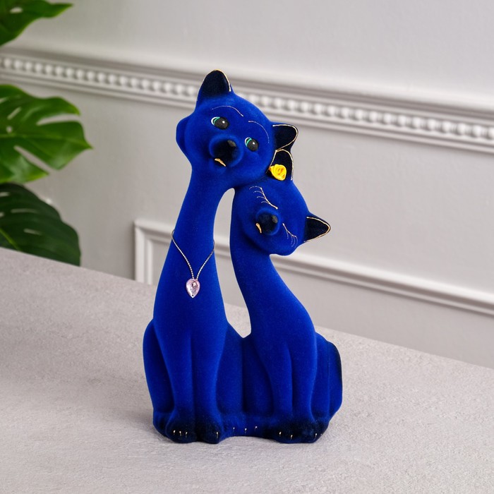 Копилка "Коты пара Свидание", синяя, покрытие флок, керамика, 28 см - Фото 1