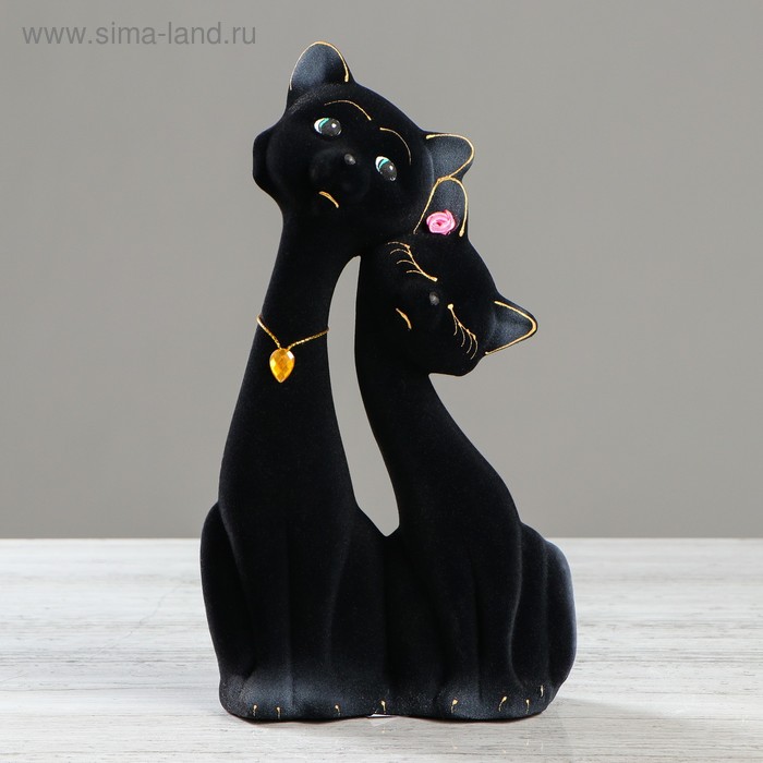 Копилка "Коты пара Свидание", покрытие флок, чёрная, 27 см - Фото 1
