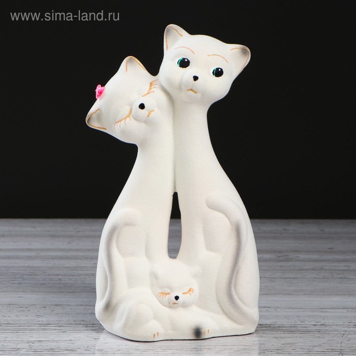 Копилка "Семейство котов" флок, белая, 26 см - Фото 1