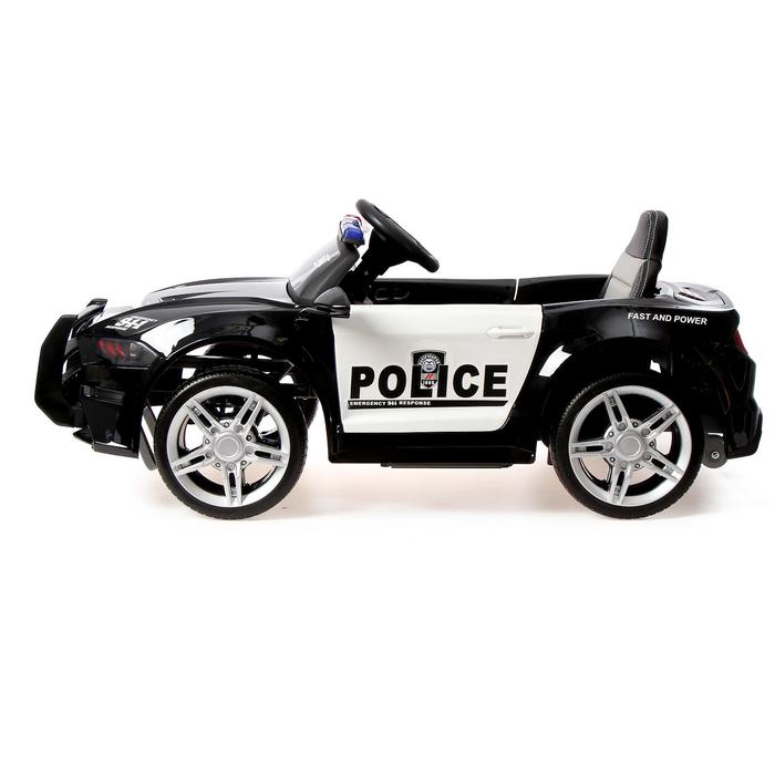 Электромобиль POLICE, EVA колеса, кожаное сиденье, цвет чёрный глянец - фото 1907193736