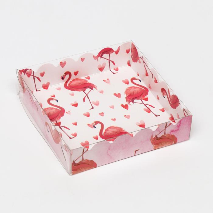 Коробочка для печенья с PVC крышкой, "Фламинго", белый, 12 х 12 х 3 см - Фото 1