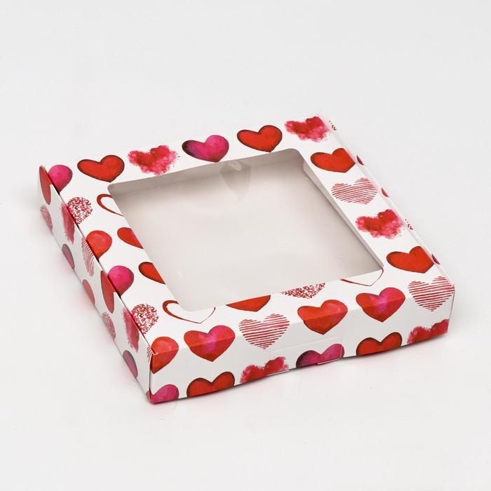 Коробка самосборная, "Сердечки", 16 х 16 х 3 см - Фото 1
