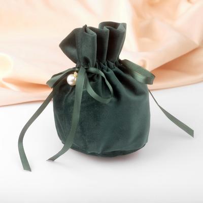 Мешочек бархатный с бусиной, 13×15 см, цвет изумрудный
