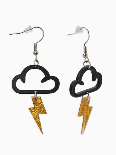 Серьги пластик «Тучка» молния, цвет чёрно-золотой