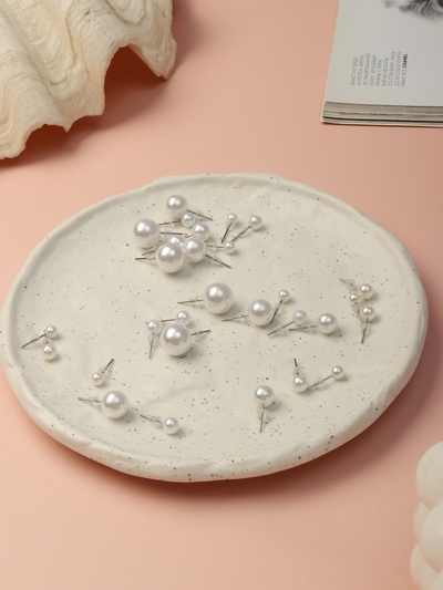 Серьги пусеты QF «Рэйчел», 18 пар, бусина d=5-12 мм, цвет белый