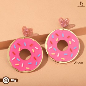 Серьги акрил 'Вкусняшка' пончики с сердечками, цвет розовый в серебре