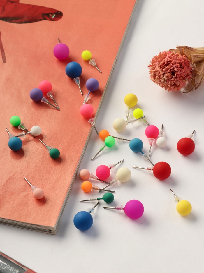 Серьги пусеты QF «Рэйчел», 15 пар, бусины d=6-10 мм, цвет МИКС - Фото 1