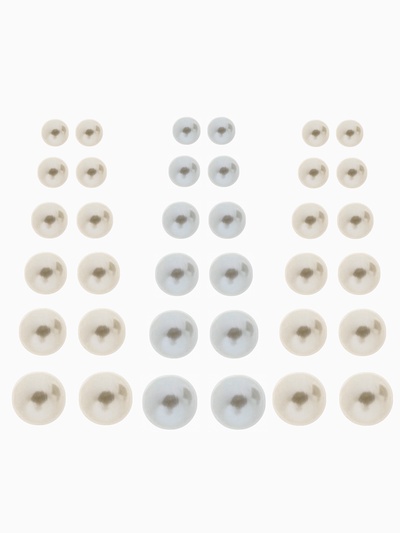 Серьги пусеты 18 пар «Рэйчел» бусина d=5-12 мм, молочно-белые