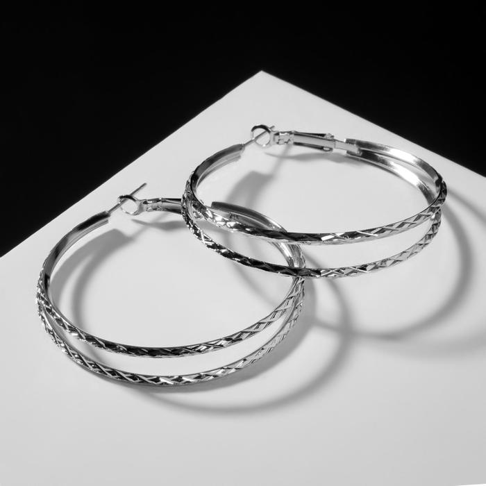 Серьги-кольца «Карма» косичка, цвет серебро, d=5 - Фото 1