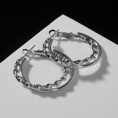 Серьги-кольца «Карма» спираль, цвет серебро, d=3