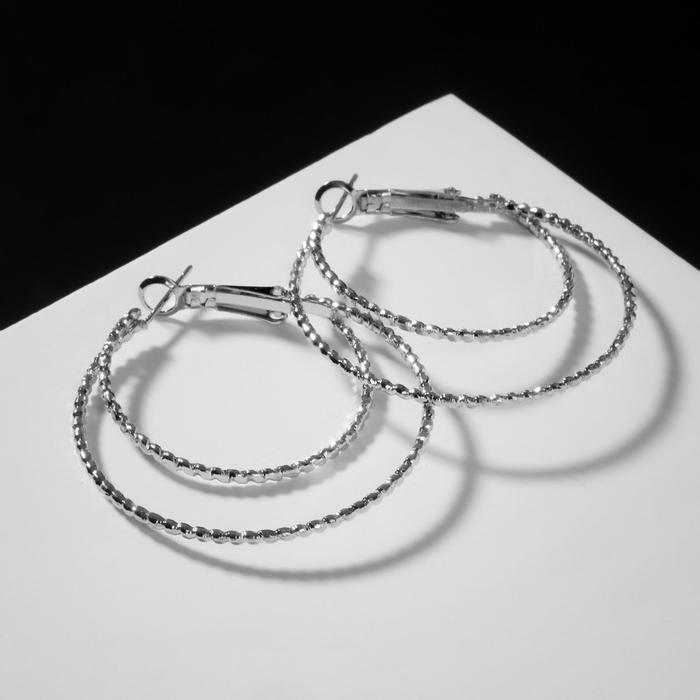 Серьги-кольца «Карма» двойные переплетения, цвет серебро, d=3,5 - Фото 1