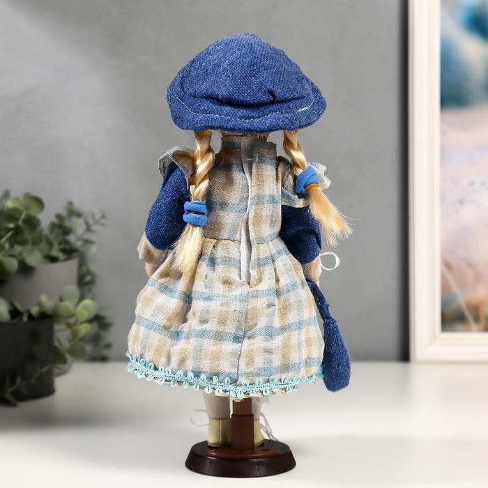 Кукла коллекционная керамика "Алиса в джинсовом платье с клетчатой накидкой" 30 см 49034
