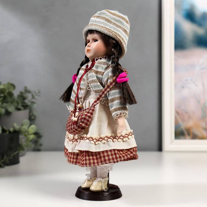 Кукла коллекционная керамика "Василиса в белом платье с деталями в клетку" 30 см 49036