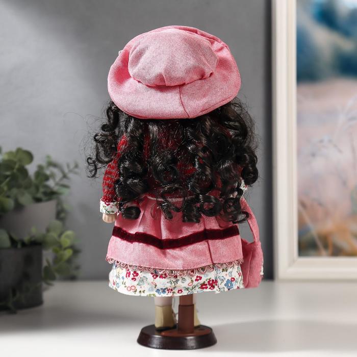 Кукла коллекционная керамика "Даша в коралловом платье и бордовом джемпере" 30 см - фото 1899873013