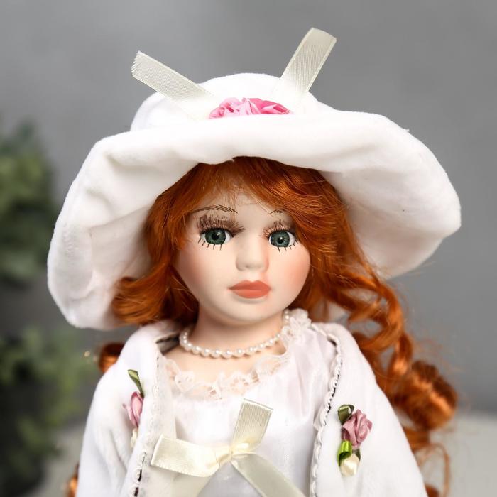 Кукла коллекционная керамика "Зоя в белом платье в горошек" 30 см 49039