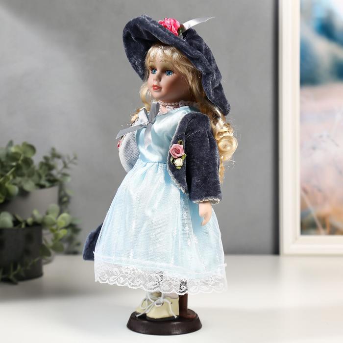 Кукла коллекционная керамика "Ирина в голубом платье и сером пиджаке" 30 см 49040