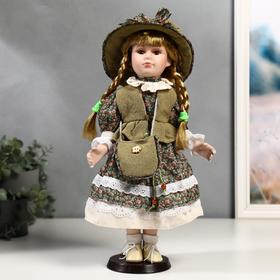 Кукла коллекционная керамика "Маша в зелёном платье в цветочек" 40 см
