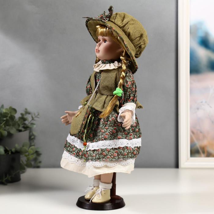 Кукла коллекционная керамика "Маша в зелёном платье в цветочек" 40 см - фото 1899873017