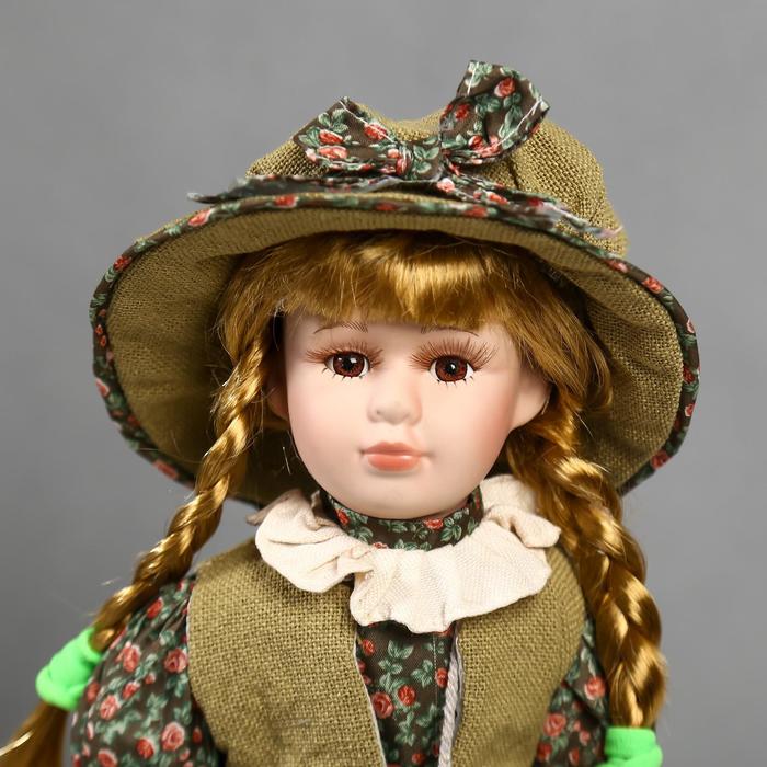 Кукла коллекционная керамика "Маша в зелёном платье в цветочек" 40 см - фото 1877697103