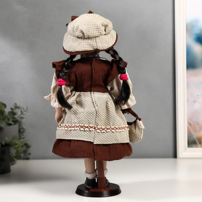 Кукла коллекционная керамика "Рита в бордовом платье с передником" 40 см 49044