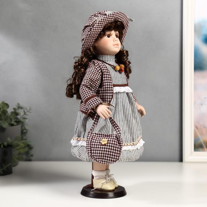 Кукла коллекционная керамика "Тая в полосатом платье и пиджаке в клетку" 40 см - фото 1898398082