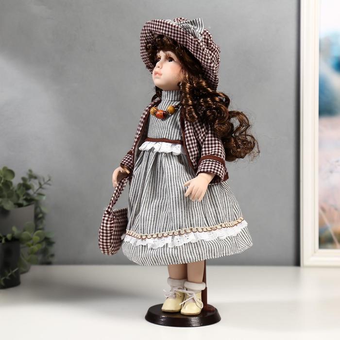 Кукла коллекционная керамика "Тая в полосатом платье и пиджаке в клетку" 40 см - фото 1898398083