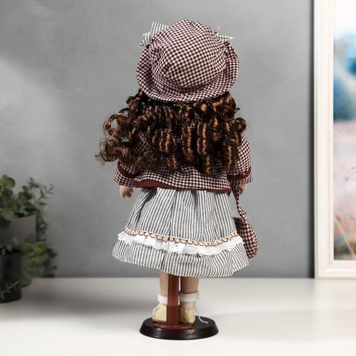 Кукла коллекционная керамика "Тая в полосатом платье и пиджаке в клетку" 40 см - фото 1877697122