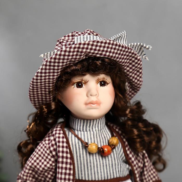 Кукла коллекционная керамика "Тая в полосатом платье и пиджаке в клетку" 40 см - фото 1898398085
