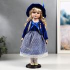 Кукла коллекционная керамика "Женя в синем платье и бархатном пиджаке" 40 см - фото 9177555