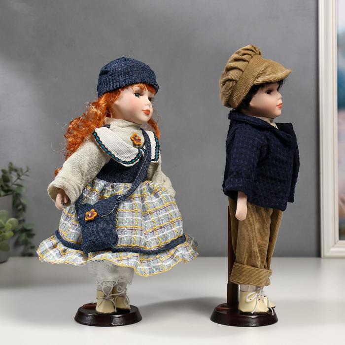 Кукла коллекционная парочка набор 2 шт "Злата и Сева в синих нарядах в полосочку" 30 см 49051